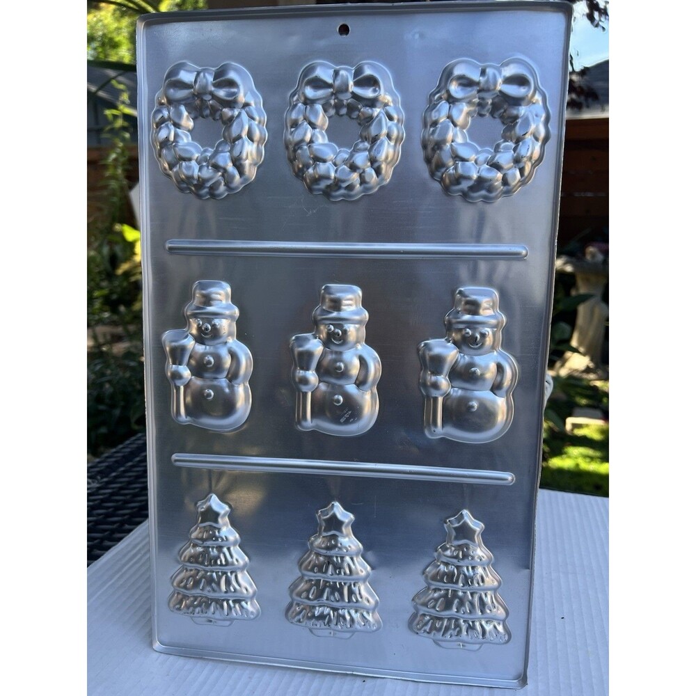 1985 Wilton Christmas Cookie Pan Mold Wreath Snowman Tree 2306-112 Vintage